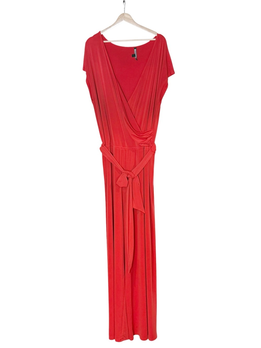 Lauren Ralph Lauren Faux Wrap Belted Wide Leg JumpSuit Stretch Jersey 3X Red